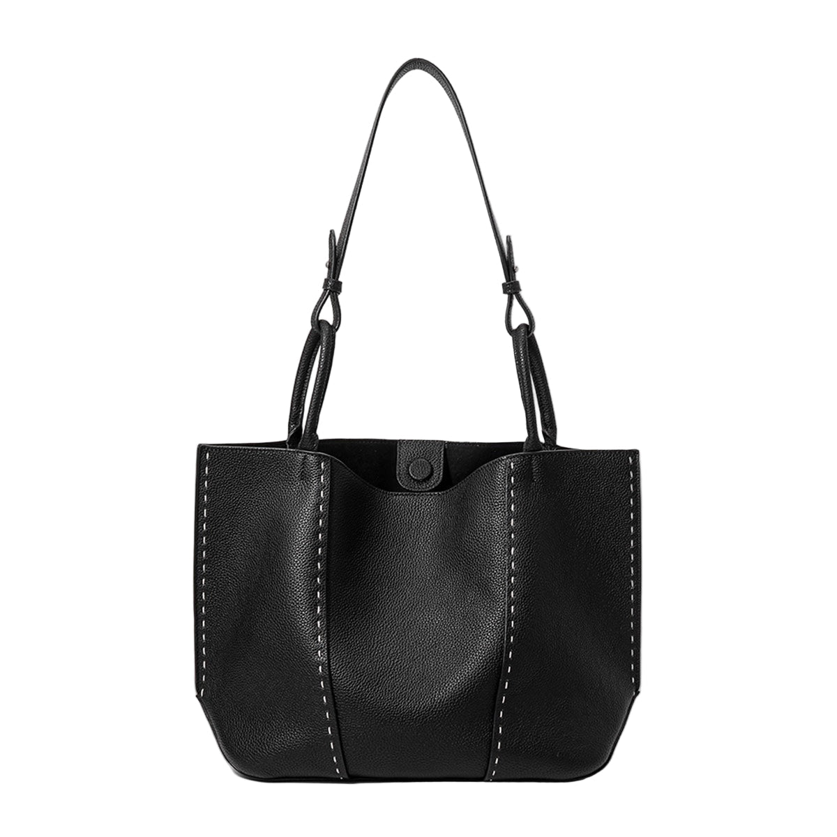 Women's Genuine Leather Contrast Stitch Large Tote Bag