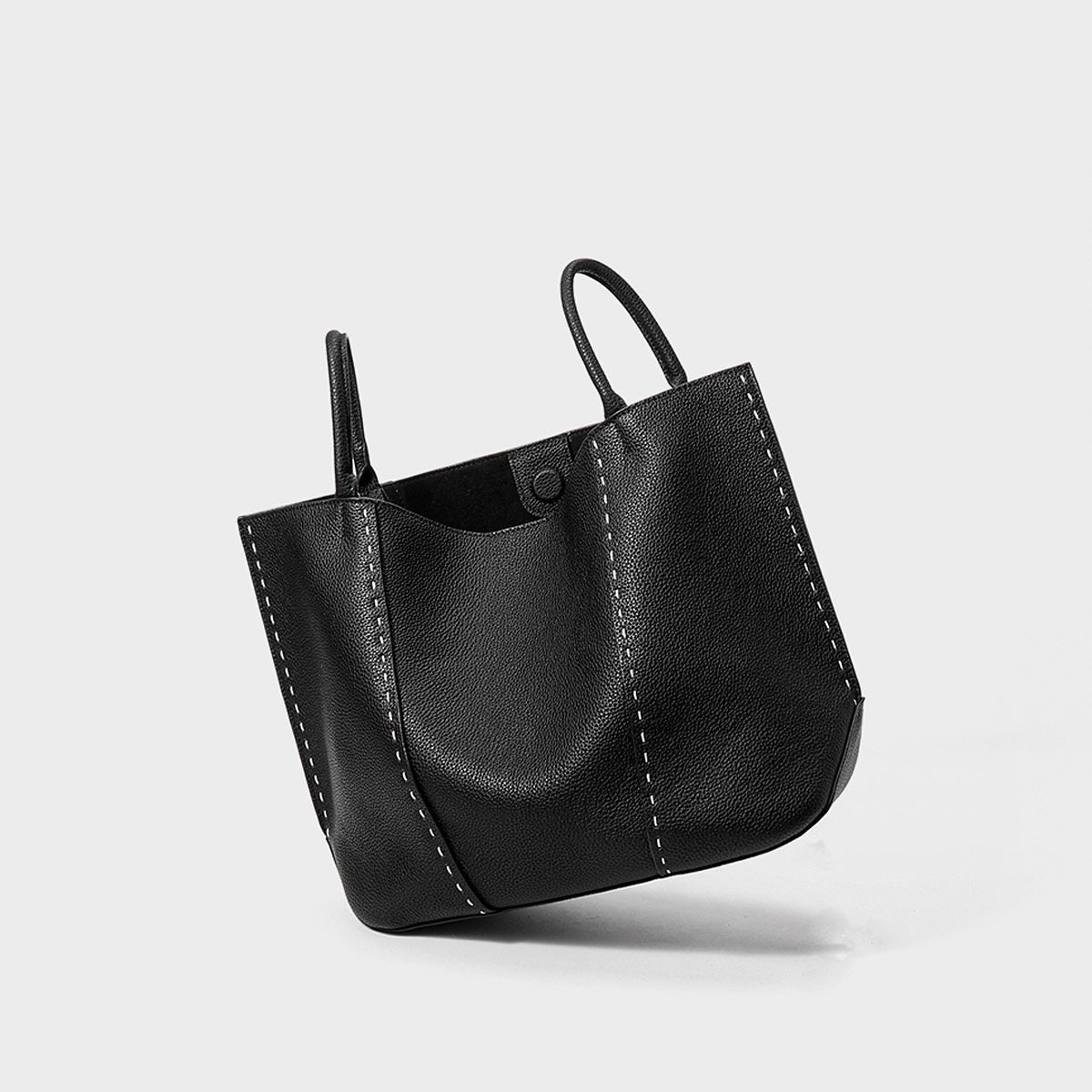Women's Genuine Leather Contrast Stitch Large Tote Bag