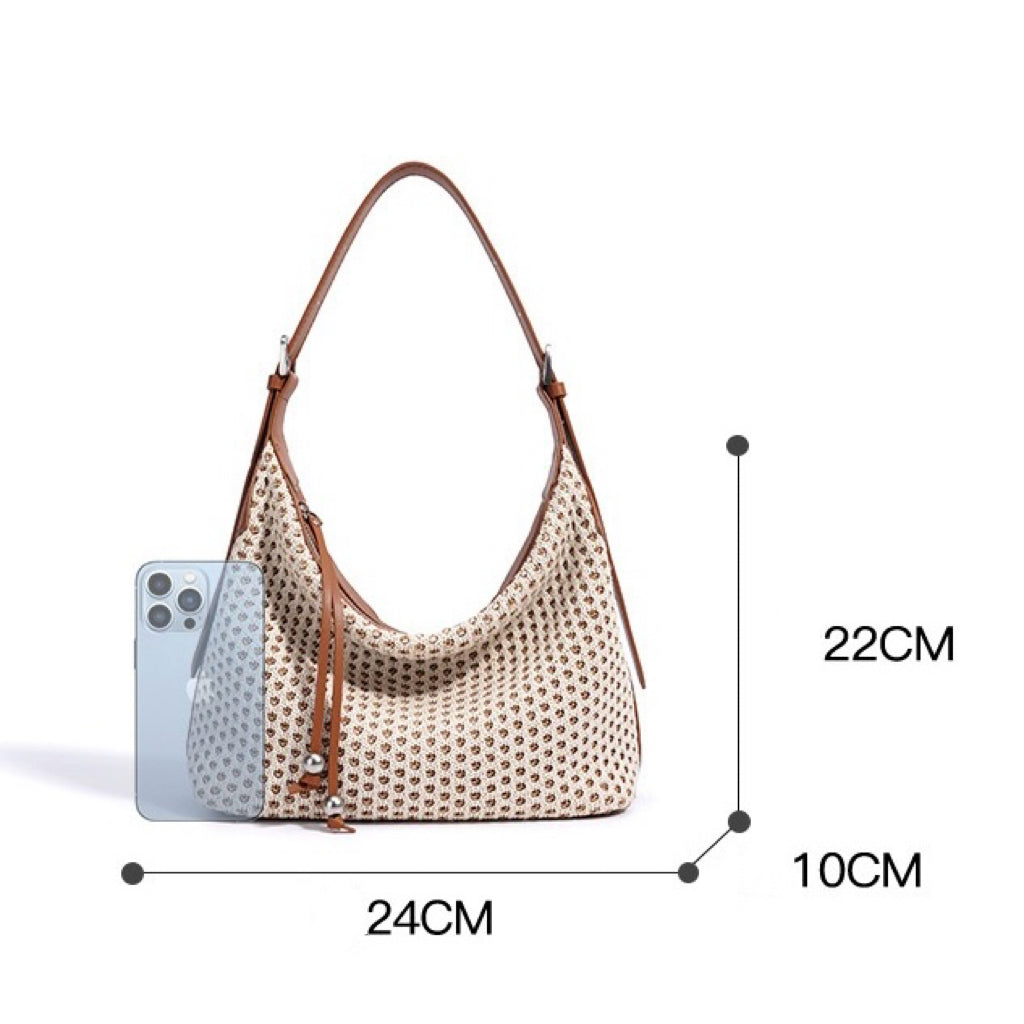 Women's Genuine Leather Woven Straw Dumpling Shoulder Bag
