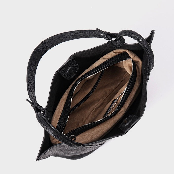 Women's Genuine Leather Contrast Stitch Large Tote Bag