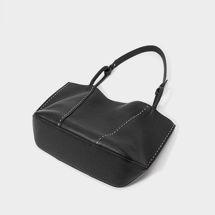 Women's Genuine Leather Contrast Stitch Large Tote Bag