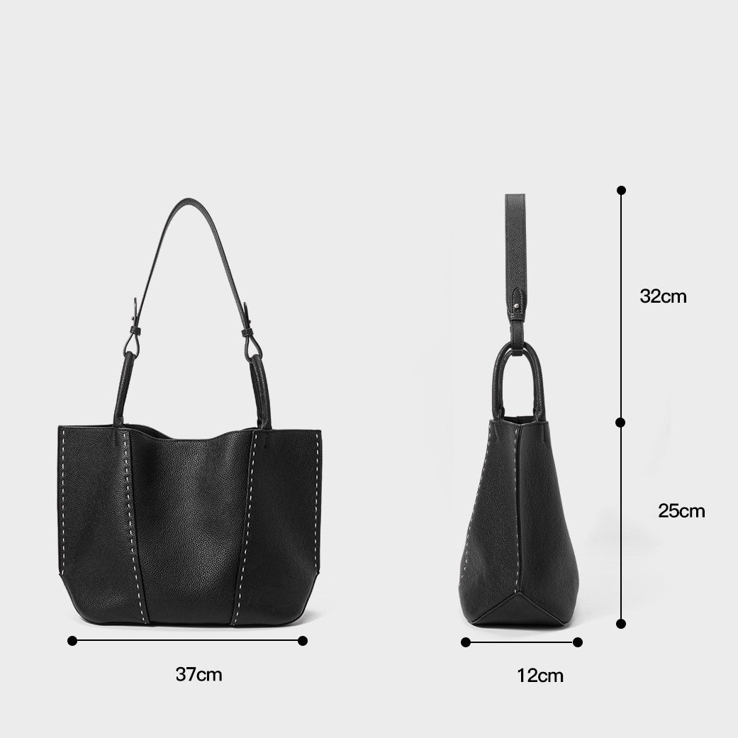 Women's Genuine Leather Contrast Stitch Large Tote Bag