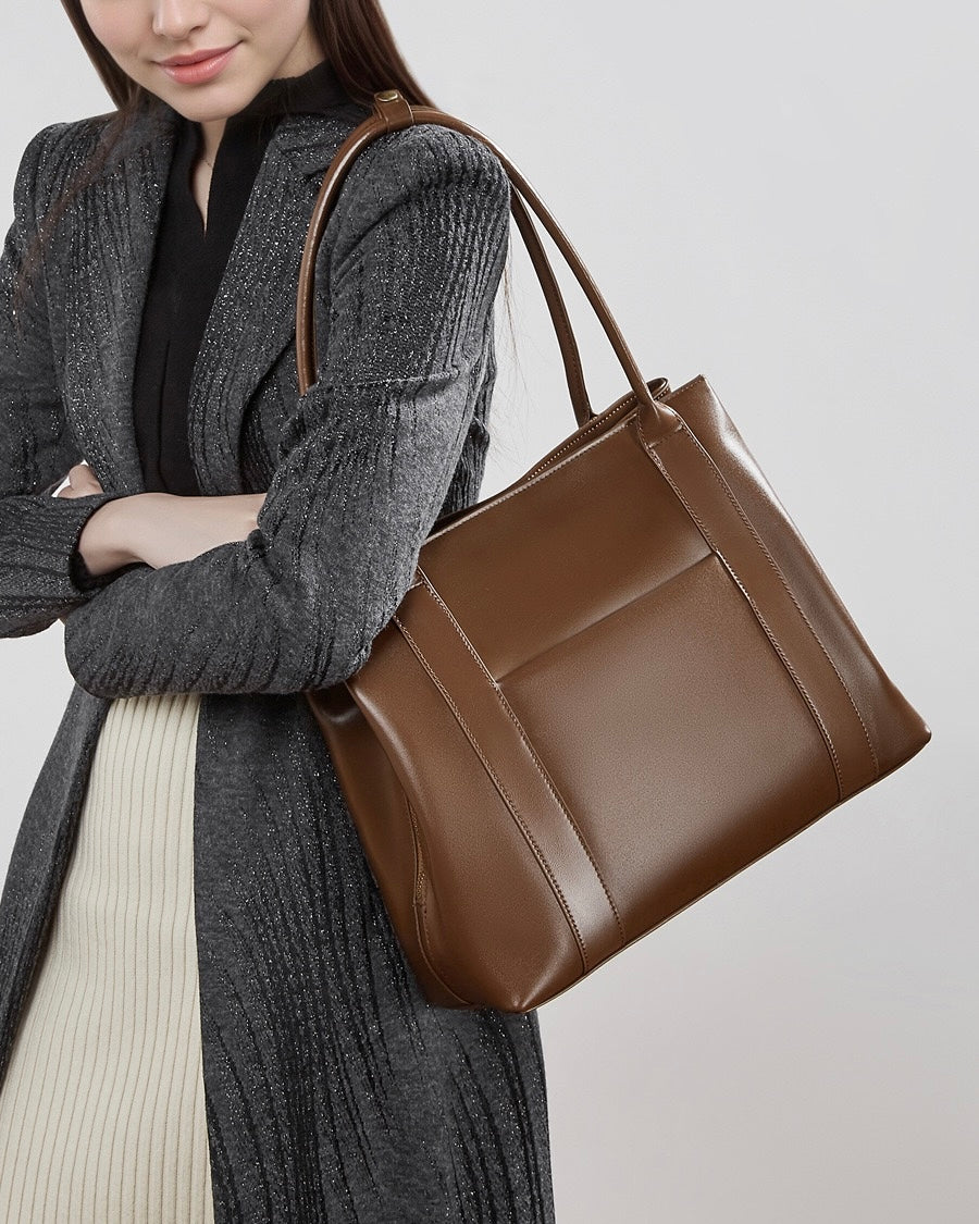 Women's Full-Grain Cowhide Structured Office Tote