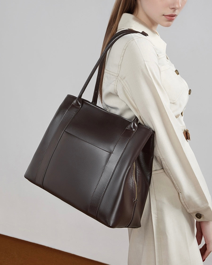 Women's Full-Grain Cowhide Structured Office Tote