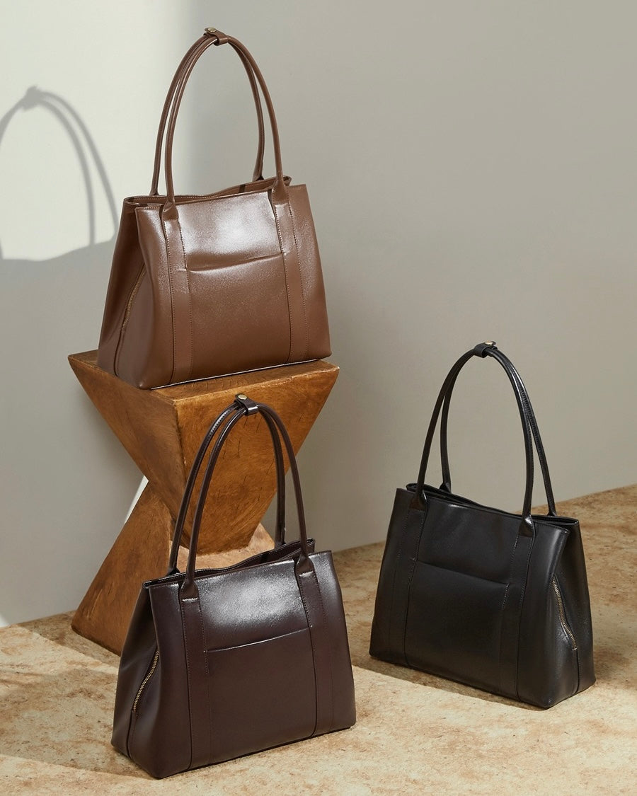 Women's Full-Grain Cowhide Structured Office Tote