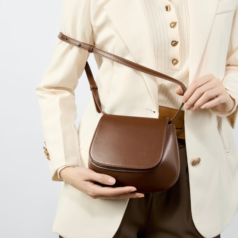 Women's Genuine Leather Saddle Crossbody Bag with Magnetic Closure