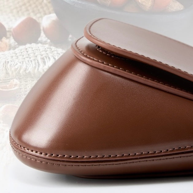 Women's Genuine Leather Saddle Crossbody Bag with Magnetic Closure