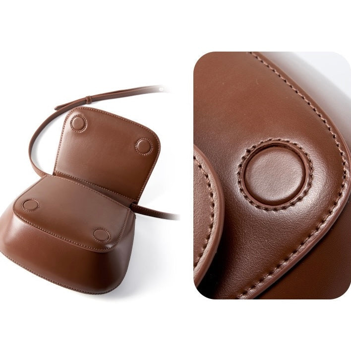 Women's Genuine Leather Saddle Crossbody Bag with Magnetic Closure