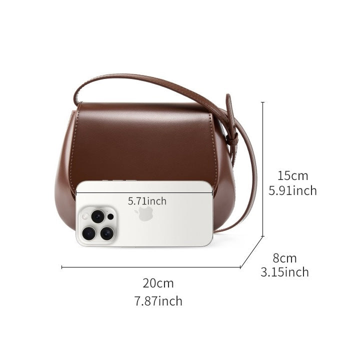 Women's Genuine Leather Saddle Crossbody Bag with Magnetic Closure