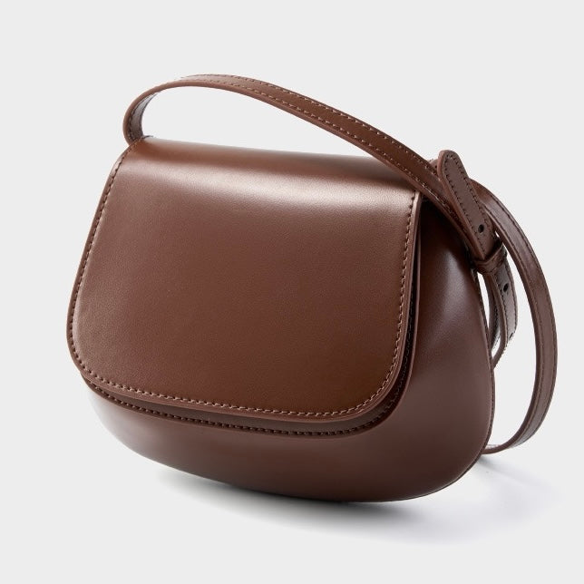 Women's Genuine Leather Saddle Crossbody Bag with Magnetic Closure
