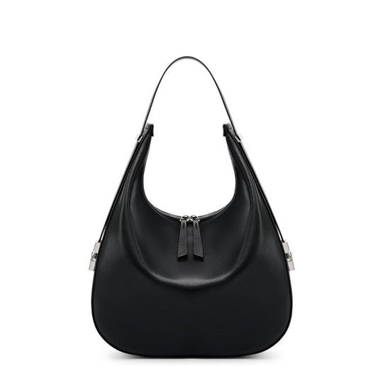 Women's Genuine Leather Crescent Underarm Shoulder Bag with Zipper Closure