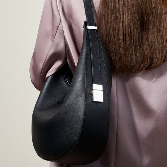 Women's Genuine Leather Crescent Underarm Shoulder Bag with Zipper Closure