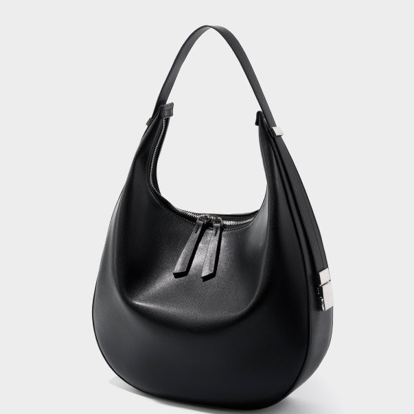 Women's Genuine Leather Crescent Underarm Shoulder Bag with Zipper Closure