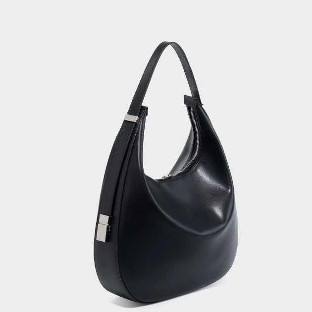 Women's Genuine Leather Crescent Underarm Shoulder Bag with Zipper Closure