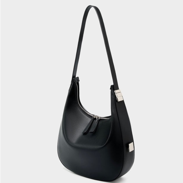 Women's Genuine Leather Crescent Underarm Shoulder Bag with Zipper Closure