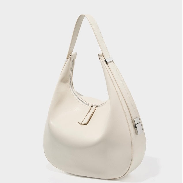 Women's Genuine Leather Crescent Underarm Shoulder Bag with Zipper Closure