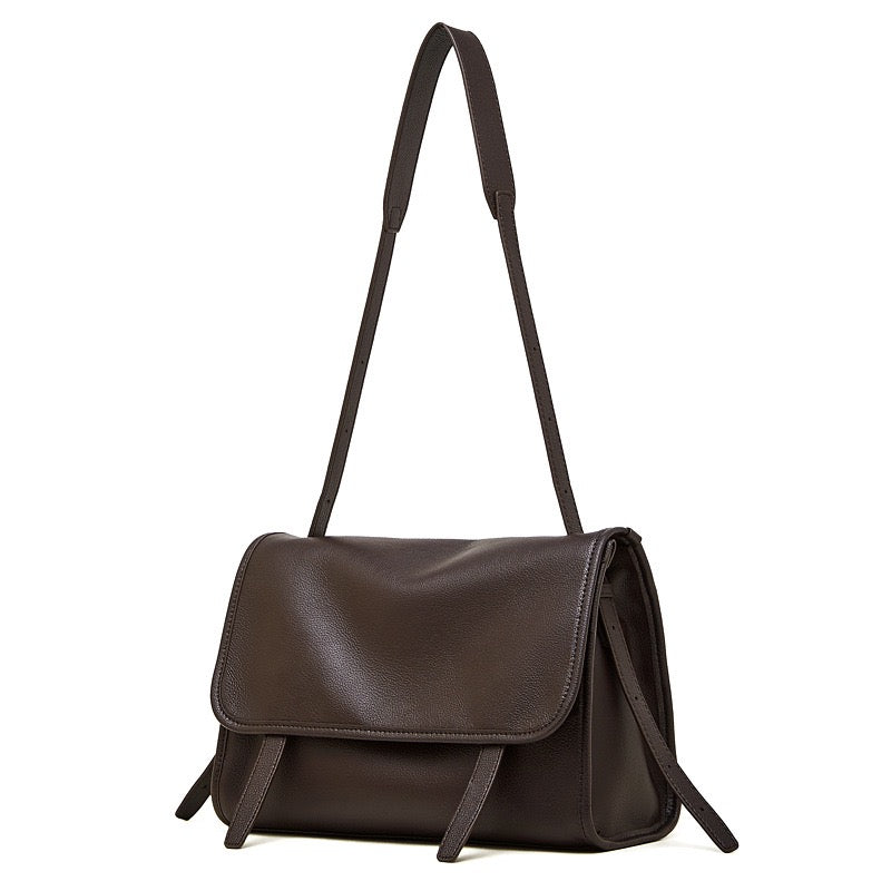 Women's Full-Grain Cowhide Flap Satchel with Dual Carry