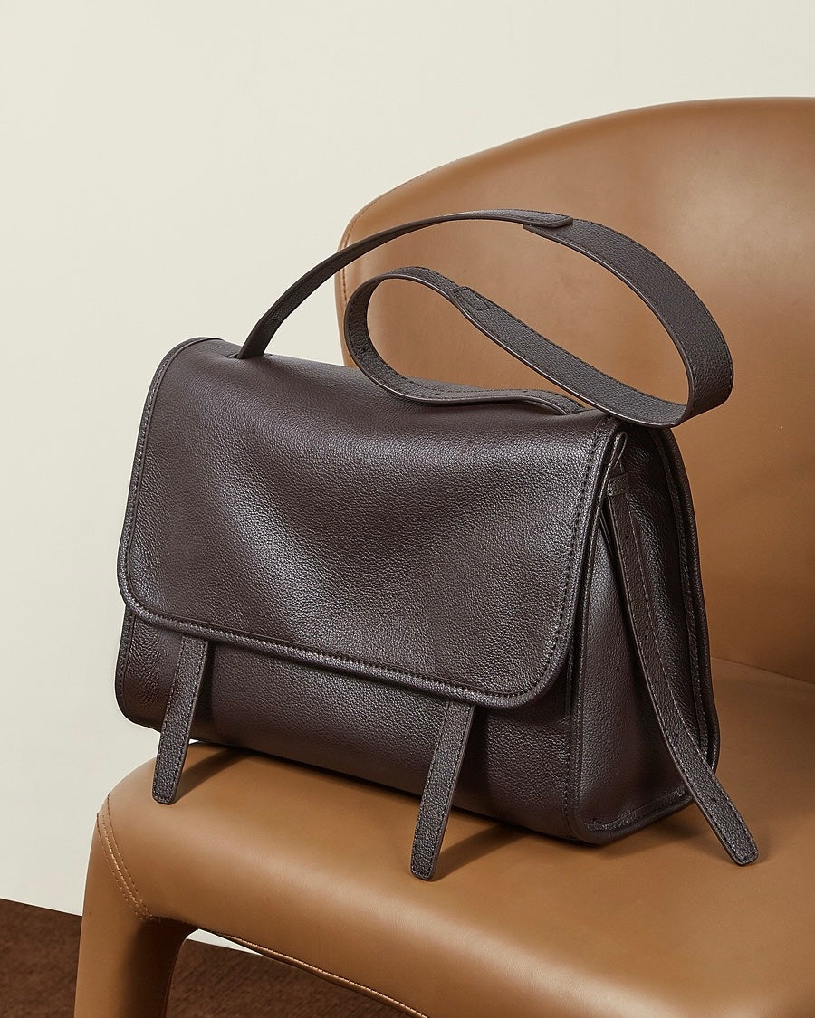 Women's Full-Grain Cowhide Flap Satchel with Dual Carry