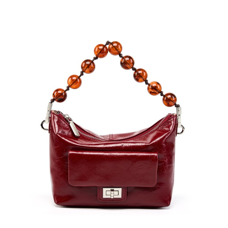 Women's Genuine Leather Pleated Chain Crossbody Bag with Shoulder Strap