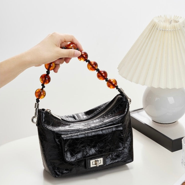 Women's Genuine Leather Pleated Chain Crossbody Bag with Shoulder Strap