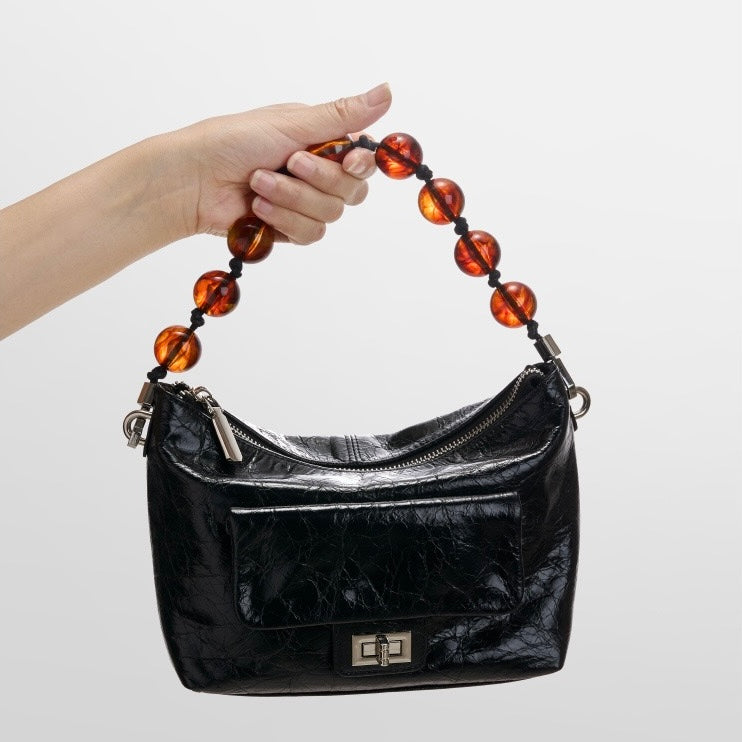 Women's Genuine Leather Pleated Chain Crossbody Bag with Shoulder Strap