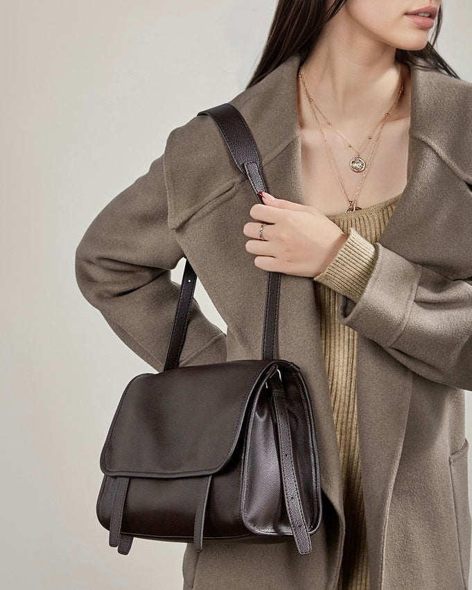 Women's Full-Grain Cowhide Flap Satchel with Dual Carry