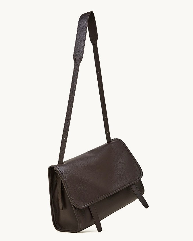 Women's Full-Grain Cowhide Flap Satchel with Dual Carry