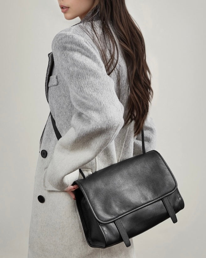 Women's Full-Grain Cowhide Flap Satchel with Dual Carry