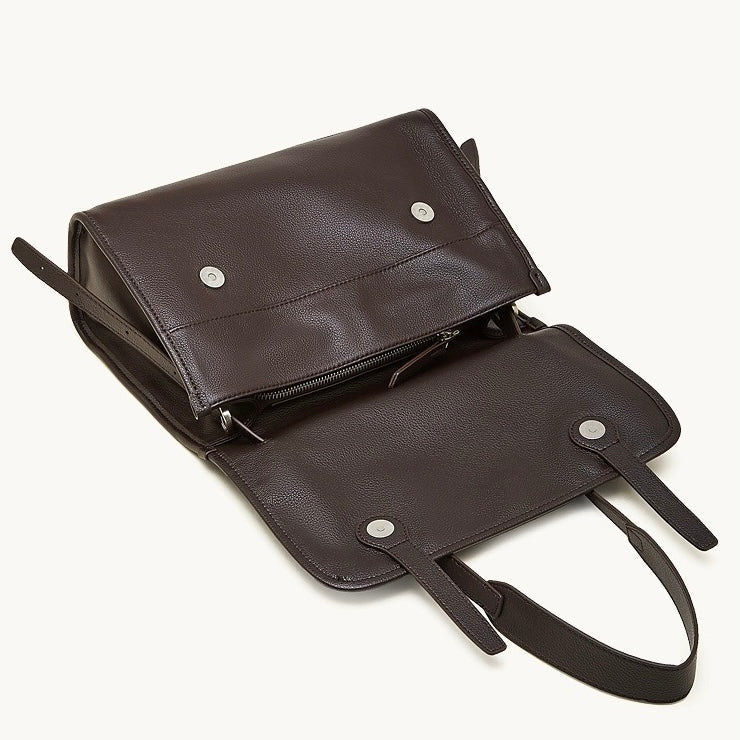 Women's Full-Grain Cowhide Flap Satchel with Dual Carry