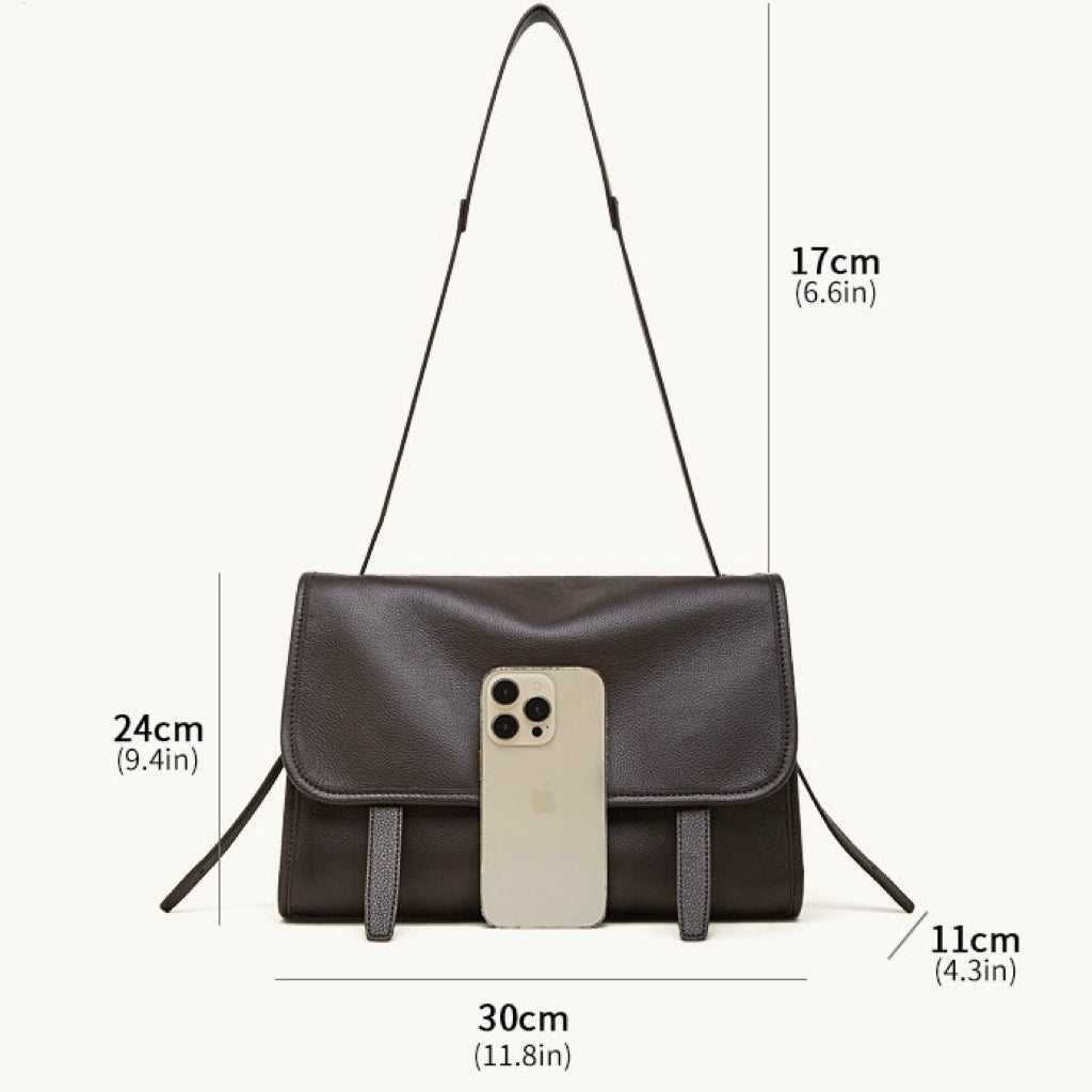Women's Full-Grain Cowhide Flap Satchel with Dual Carry