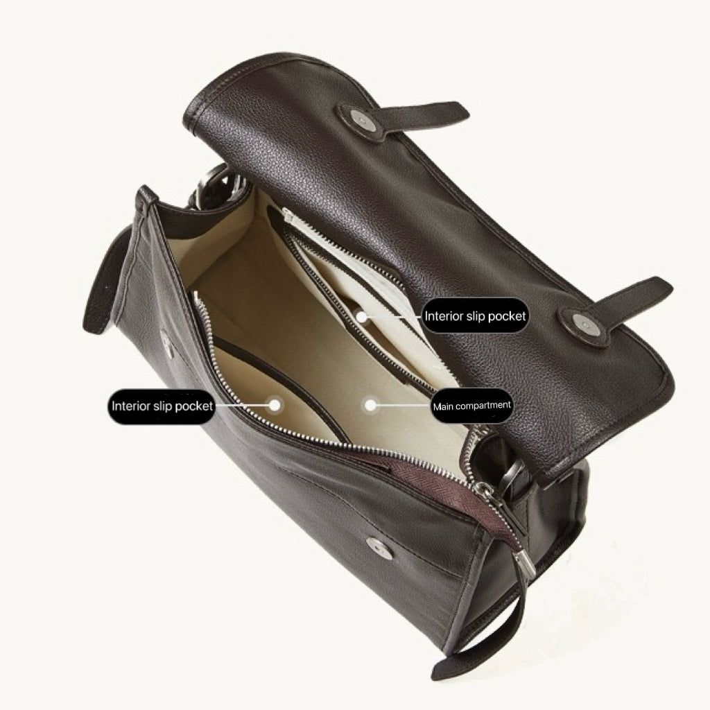 Women's Full-Grain Cowhide Flap Satchel with Dual Carry