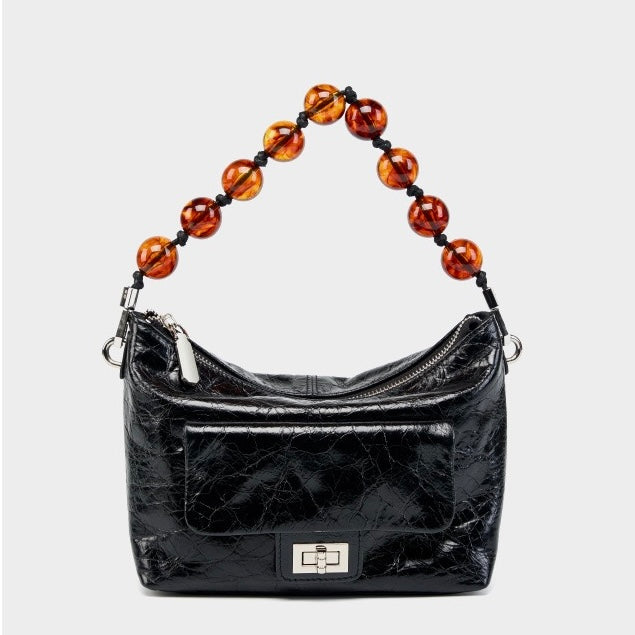 Women's Genuine Leather Pleated Chain Crossbody Bag with Shoulder Strap