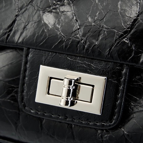 Women's Genuine Leather Pleated Chain Crossbody Bag with Shoulder Strap