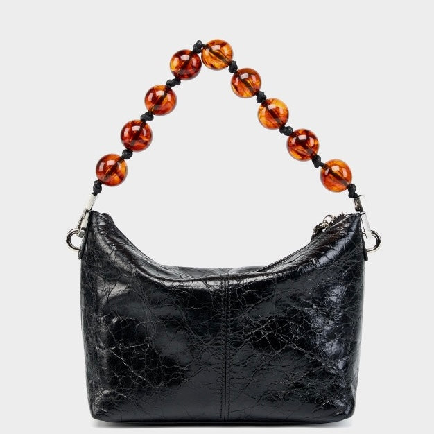 Women's Genuine Leather Pleated Chain Crossbody Bag with Shoulder Strap
