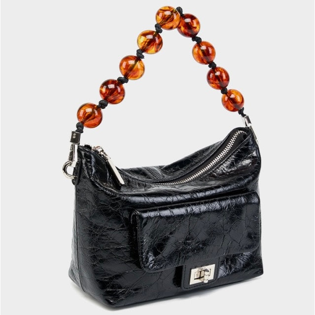 Women's Genuine Leather Pleated Chain Crossbody Bag with Shoulder Strap