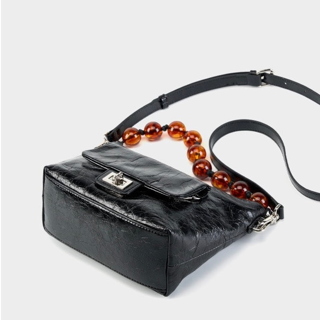 Women's Genuine Leather Pleated Chain Crossbody Bag with Shoulder Strap