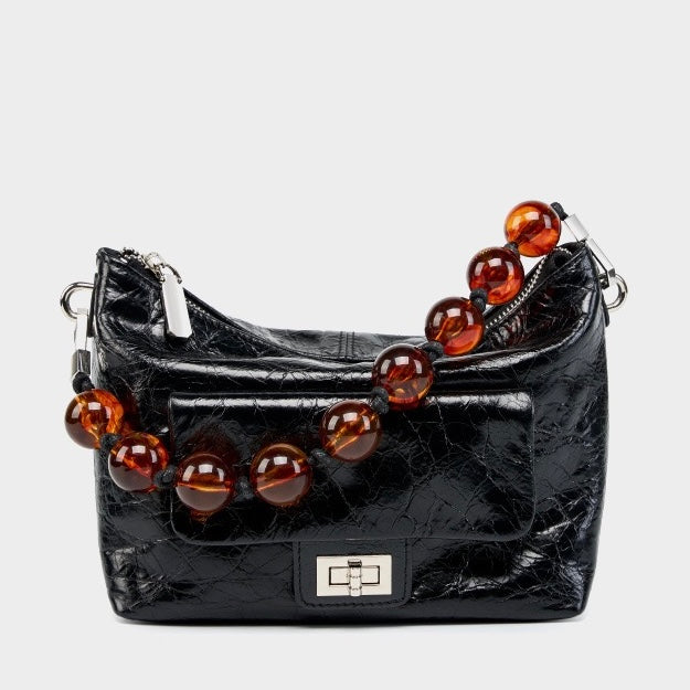 Women's Genuine Leather Pleated Chain Crossbody Bag with Shoulder Strap