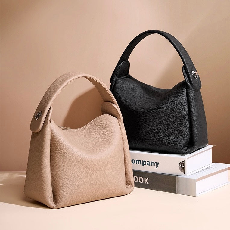 Women's Genuine Leather Box Shoulder Bag with Magnetic Closure and Crossbody Strap