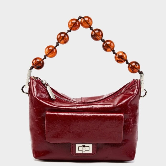 Women's Genuine Leather Pleated Chain Crossbody Bag with Shoulder Strap