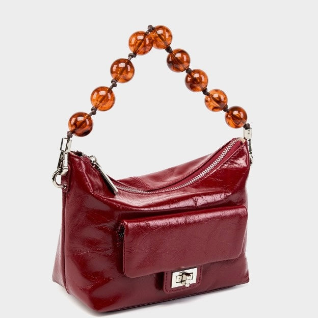 Women's Genuine Leather Pleated Chain Crossbody Bag with Shoulder Strap
