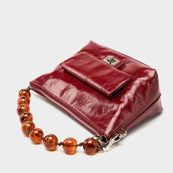 Women's Genuine Leather Pleated Chain Crossbody Bag with Shoulder Strap
