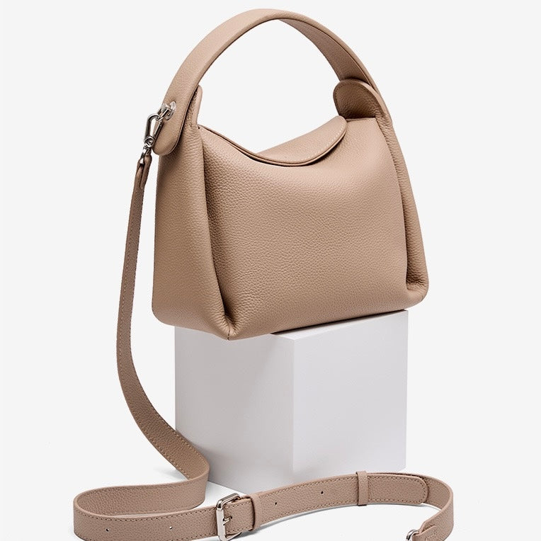 Women's Genuine Leather Box Shoulder Bag with Magnetic Closure and Crossbody Strap