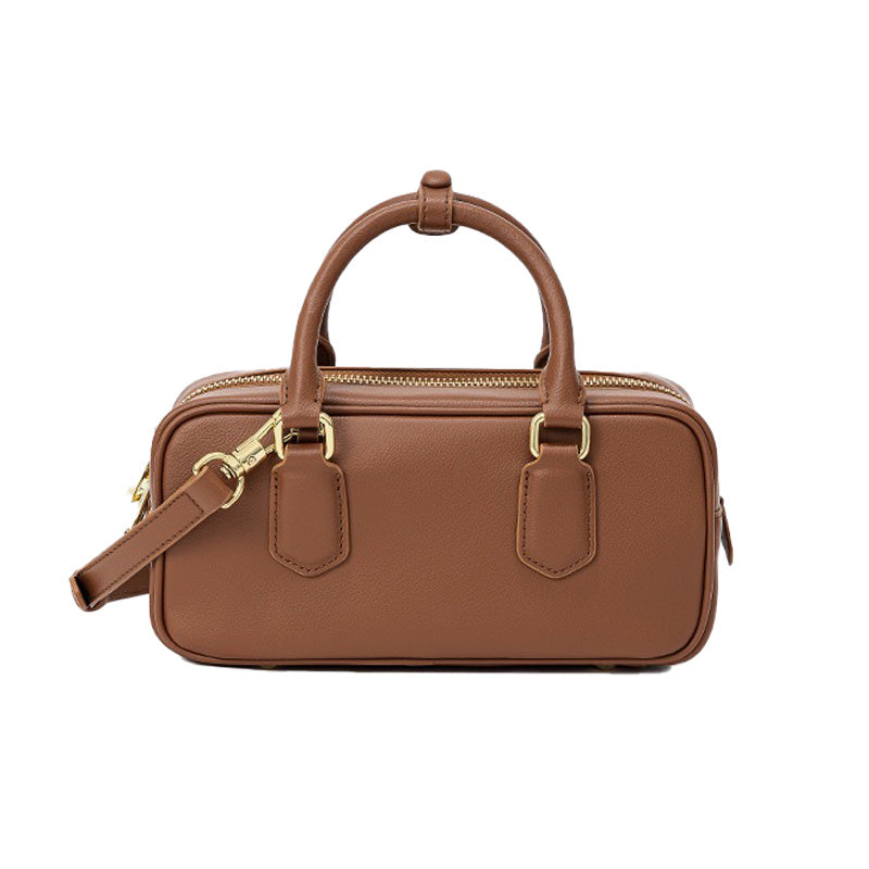 Women's Genuine Leather Boston Bowling Crossbody Handbag with Shoulder Strap