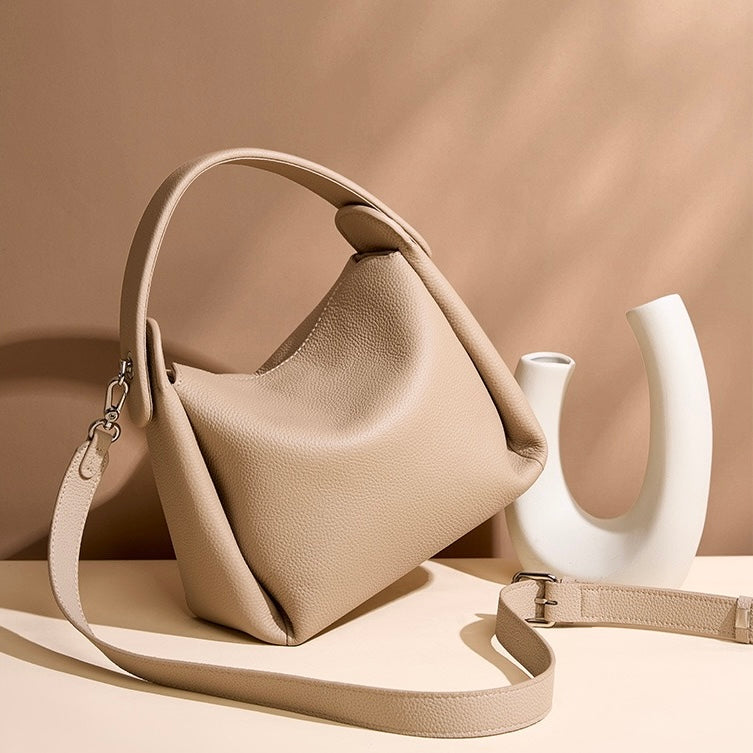 Women's Genuine Leather Box Shoulder Bag with Magnetic Closure and Crossbody Strap
