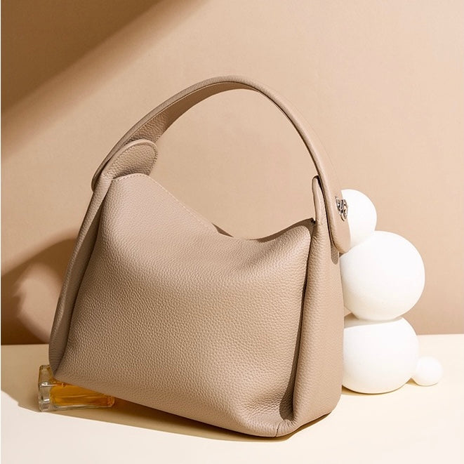 Women's Genuine Leather Box Shoulder Bag with Magnetic Closure and Crossbody Strap