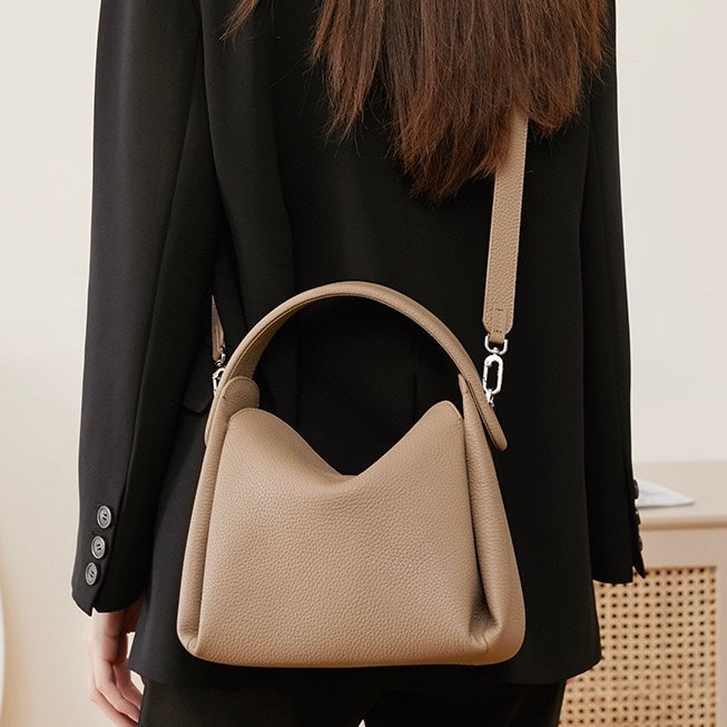 Women's Genuine Leather Box Shoulder Bag with Magnetic Closure and Crossbody Strap