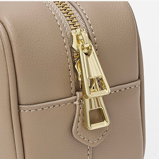 Women's Genuine Leather Boston Bowling Crossbody Handbag with Shoulder Strap