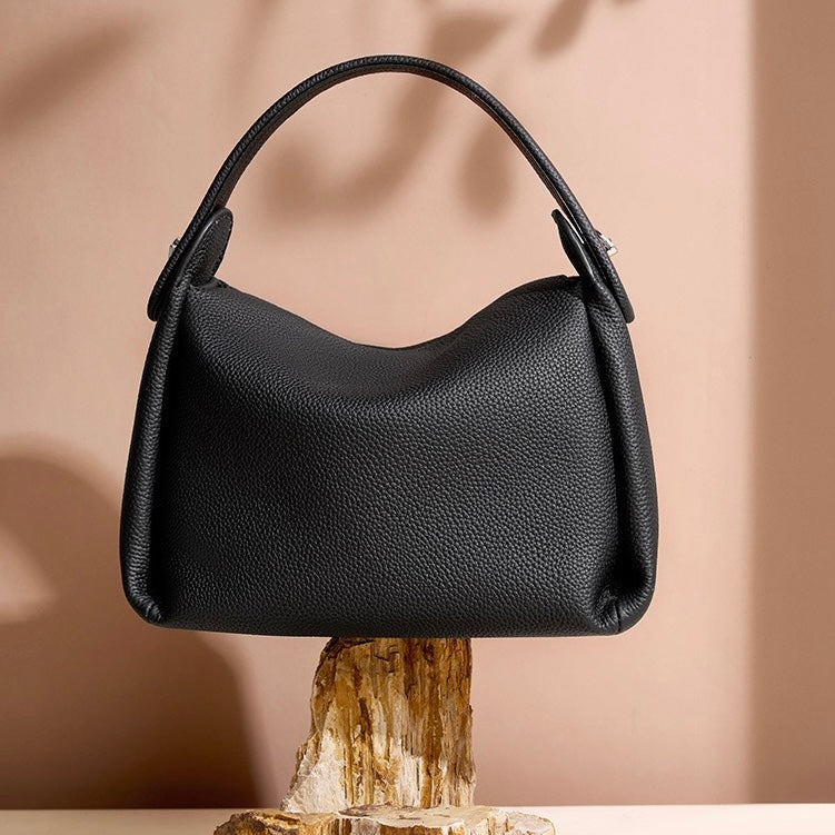 Women's Genuine Leather Box Shoulder Bag with Magnetic Closure and Crossbody Strap