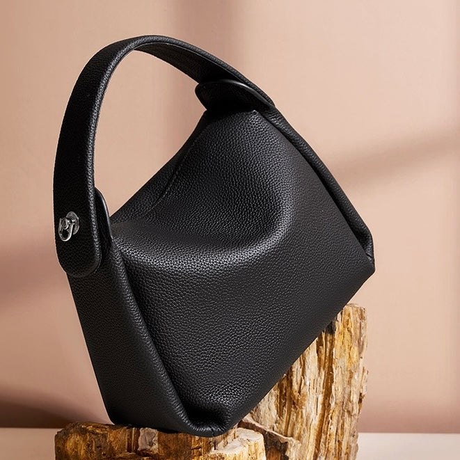 Women's Genuine Leather Box Shoulder Bag with Magnetic Closure and Crossbody Strap