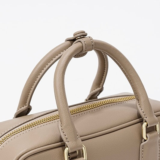 Women's Genuine Leather Boston Bowling Crossbody Handbag with Shoulder Strap